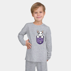 Детская пижама с лонгсливом хлопок Щенок бультерьера сидит в кармане - фото 2