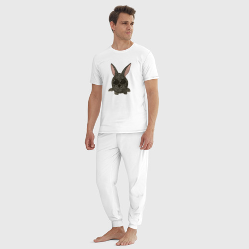 Мужская пижама хлопок с принтом Черный кролик в очках, вид сбоку #3