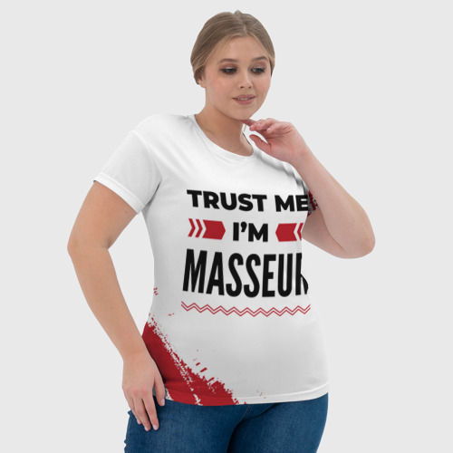 Женская футболка 3D Trust me I'm masseur white, цвет 3D печать - фото 6