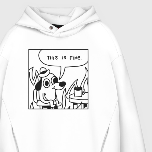 Мужское худи Oversize хлопок This is fine mem, цвет белый - фото 4