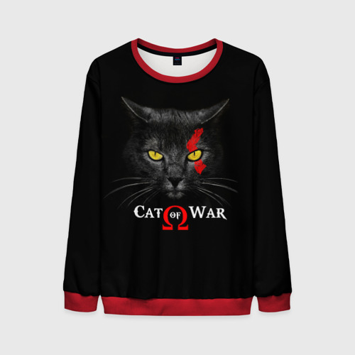 Мужской свитшот 3D Cat of war collab, цвет красный