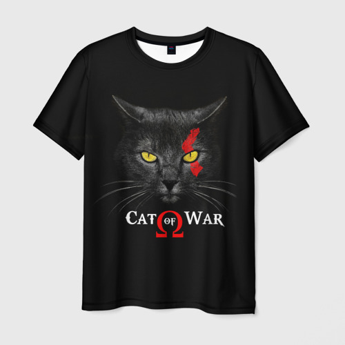 Мужская футболка с принтом Cat of war collab, вид спереди №1