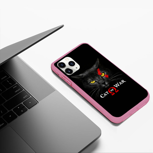 Чехол для iPhone 11 Pro Max матовый Cat of war collab, цвет малиновый - фото 5