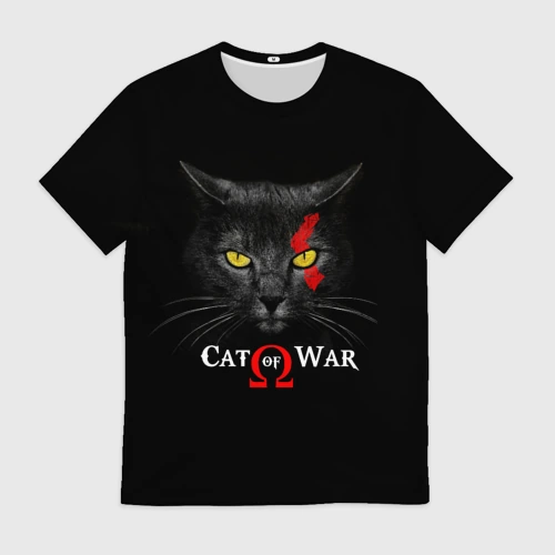 Мужская футболка 3D Cat of war collab