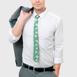 Галстук с принтом Череп удлинённый для мужчины, вид на модели спереди №3. Цвет основы: белый