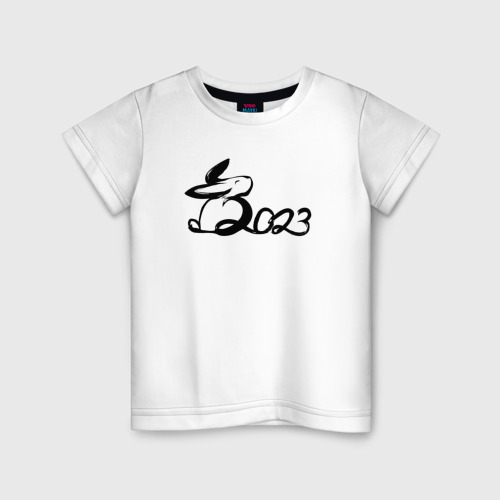 Детская футболка хлопок с принтом 2023 в виде кролика, вид спереди #2
