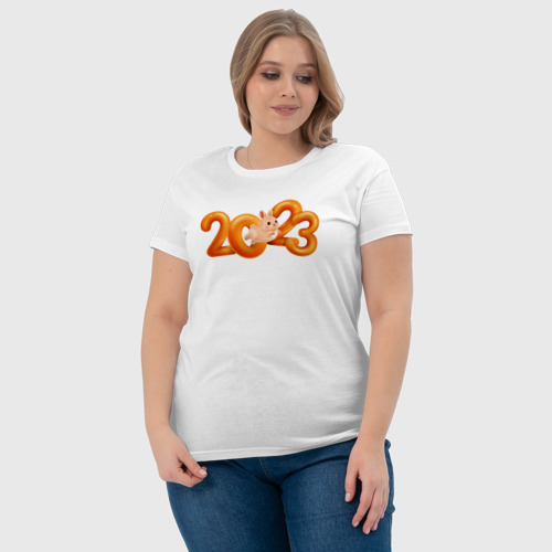 Женская футболка хлопок с принтом 2023 - надпись с кроликом, фото #4