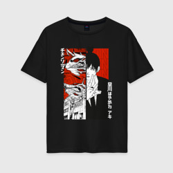Женская футболка хлопок Oversize Аки и демон лисы