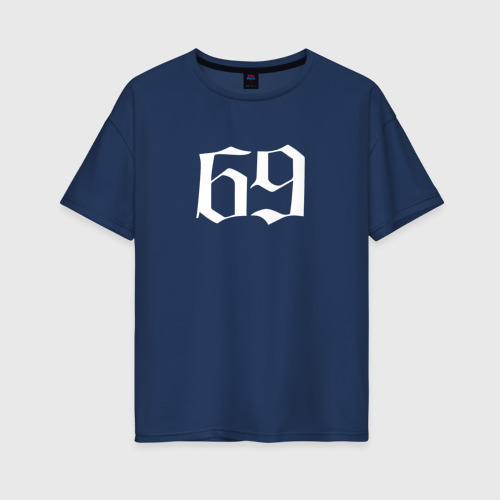 Женская футболка хлопок Oversize 6ix9ine 69 тату, цвет темно-синий