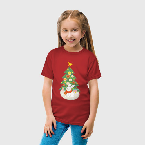 Детская футболка хлопок с принтом Зайчик под елочкой - символ 2023 С Новым годом, вид сбоку #3