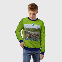 Детский свитшот 3D Кирово-Чепецк - узкоколейный поезд едет по мосту - фото 2