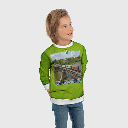 Детский свитшот 3D Кирово-Чепецк - узкоколейный поезд едет по мосту, цвет 3D печать - фото 5
