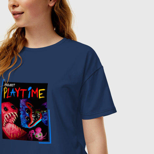 Женская футболка хлопок Oversize с принтом Project Playtime Хагги Вагги и Бокси Бу, фото на моделе #1
