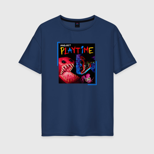 Женская футболка хлопок Oversize с принтом Project Playtime Хагги Вагги и Бокси Бу, вид спереди #2