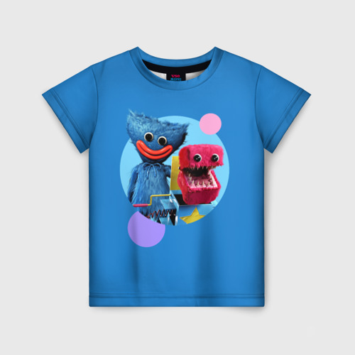 Детская футболка с принтом Poppy Playtime Хагги Вагги и Бокси Бу, вид спереди №1