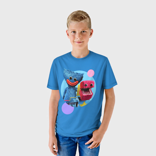 Детская футболка 3D с принтом Poppy Playtime Хагги Вагги и Бокси Бу, фото на моделе #1