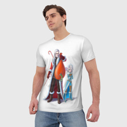 Мужская футболка 3D Новогодние Геральт Санта и Цири снегурка - фото 2