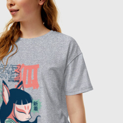 Женская футболка хлопок Oversize Японский ёкай Кицунэ - фото 2