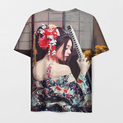 Мужская футболка 3D Японская девушка с самурайским мечом, цвет 3D печать - фото 2