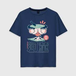 Женская футболка хлопок Oversize Японский ёкай Каппа