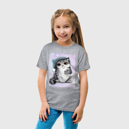 Детская футболка хлопок с принтом Новогодний котёнок, вид сбоку #3