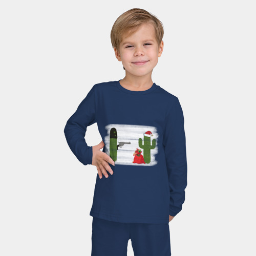 Детская пижама с лонгсливом хлопок с принтом Кактусы - Новогоднее ограбление, фото на моделе #1