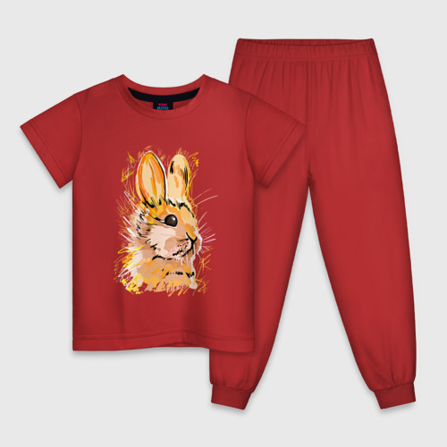 Детская пижама хлопок с принтом Портрет рыжего кролика, вид спереди #2