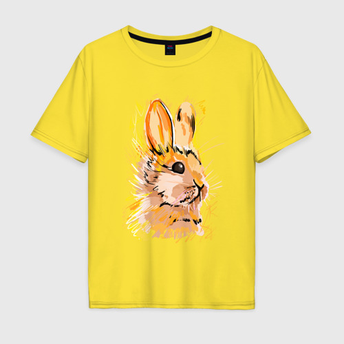 Мужская футболка хлопок Oversize с принтом Портрет рыжего кролика, вид спереди #2