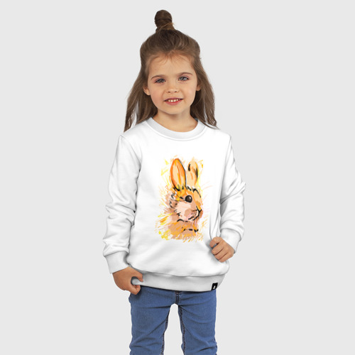 Детский свитшот хлопок с принтом Портрет рыжего кролика, фото на моделе #1