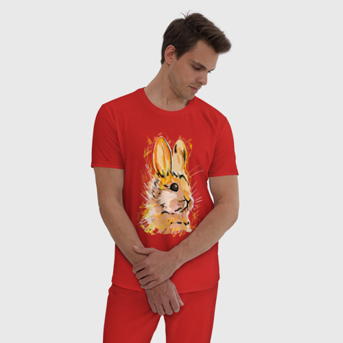 Мужская пижама хлопок с принтом Портрет рыжего кролика, фото на моделе #1