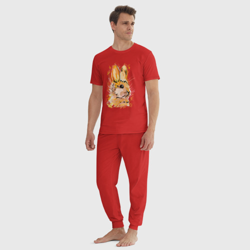 Мужская пижама хлопок с принтом Портрет рыжего кролика, вид сбоку #3