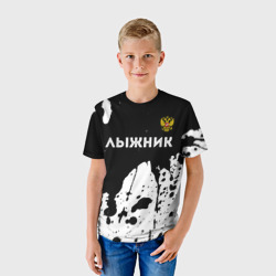 Детская футболка 3D Лыжник из России и герб РФ: символ сверху - фото 2