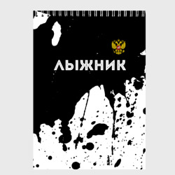 Скетчбук Лыжник из России и герб РФ: символ сверху