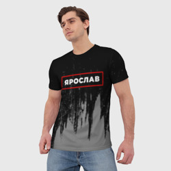 Мужская футболка 3D Ярослав - в красной рамке на темном - фото 2