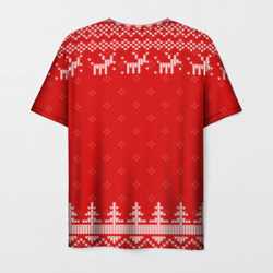 Футболка с принтом Новогодний Вячеслав: свитер с оленями для мужчины, вид сзади №1. Цвет основы: белый