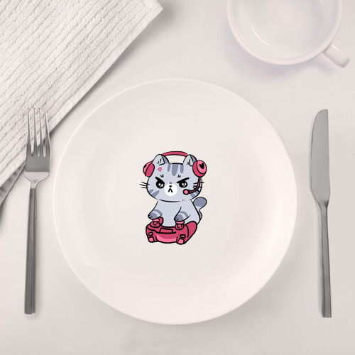 Набор: тарелка + кружка Котёнок заядлый игроман - фото 4