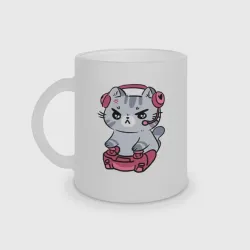Кружка матовая стеклянная Котёнок заядлый игроман