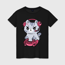 Женская футболка хлопок Котёнок заядлый игроман