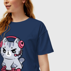 Женская футболка хлопок Oversize Котёнок заядлый игроман - фото 2