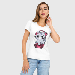 Женская футболка хлопок Slim Котёнок заядлый игроман - фото 2