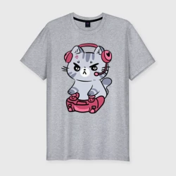 Мужская футболка хлопок Slim Котёнок заядлый игроман