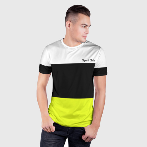 Мужская футболка 3D Slim Sport - полосатый желтый черный белый, цвет 3D печать - фото 3