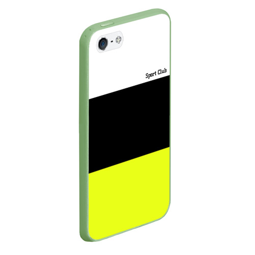 Чехол для iPhone 5/5S матовый Sport - полосатый желтый черный белый, цвет салатовый - фото 3