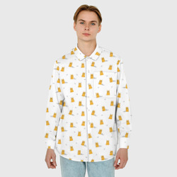 Мужская рубашка oversize 3D Весёлые и печальные собаки сибу-ину - фото 2