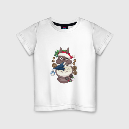 Детская футболка хлопок с принтом Новогодний малыш Тоторо, вид спереди #2
