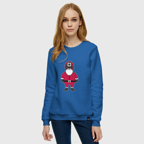Женский свитшот хлопок с принтом Squid game Santa, фото на моделе #1