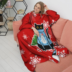 Плед с рукавами Котик в свитере с ёлочкой - фото 2