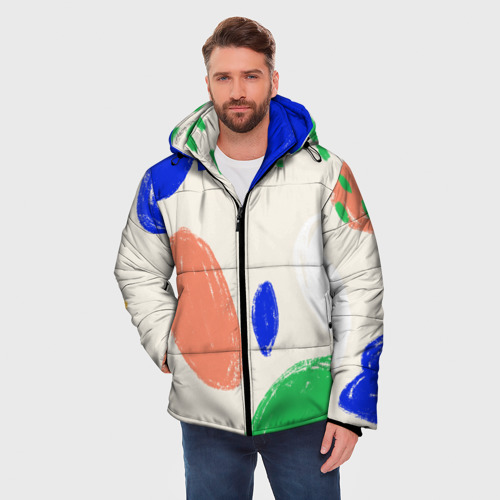Мужская зимняя куртка 3D с принтом Разноцветные пятна, фото на моделе #1