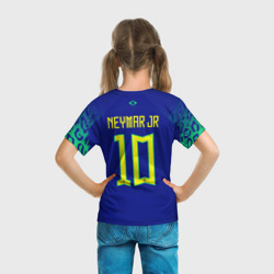 Футболка с принтом Неймар ЧМ 2022 сборная Бразилии гостевая для ребенка, вид на модели сзади №3. Цвет основы: белый