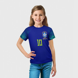 Футболка с принтом Неймар ЧМ 2022 сборная Бразилии гостевая для ребенка, вид на модели спереди №3. Цвет основы: белый